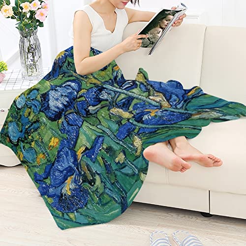 Kuiaobaty Irises Maldecken Coral Fleece Sofa Dekor Überwurf Decken, Grün Weiche Flauschige Tagesdecken für Einzel-/Doppelbett, Van Gogh Art von Kuiaobaty