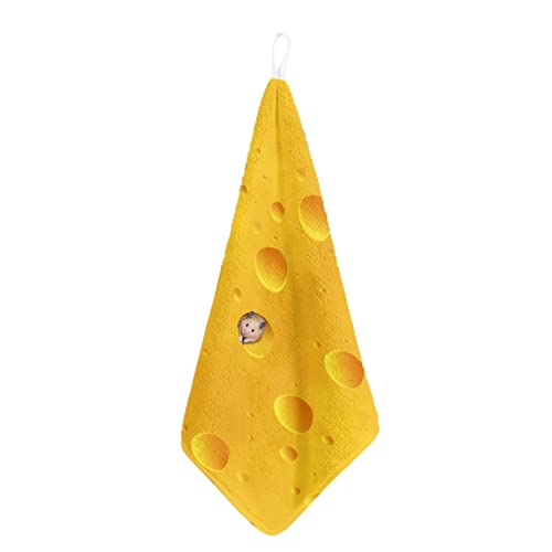 Kuiaobaty Käse-Muster, ultraweiche Handtücher für die Küche, schnell trocknendes Kindermund-Handtuch, gelb, klein, quadratisch, mit Aufhängeschlaufe (4 Stück) von Kuiaobaty