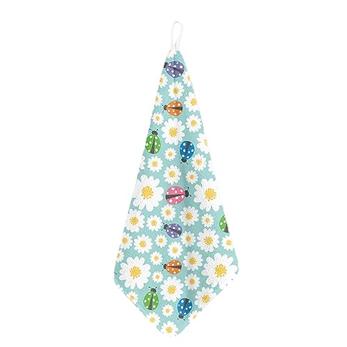 Kuiaobaty Marienkäfer Daisy Blumen Kinder Handtuch Set von 2, Käfer Blumen drucken Küche Geschirrtücher blau quadratisch Hand trocken Handtuch (2 Stück) von Kuiaobaty