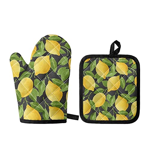Kuiaobaty Ofenhandschuh und Topflappen, Gelb, Zitronengelb, 2er-Set, widerstandsfähiges Hot Pad mit rutschfesten Handschuhen für Grillen, Backen, Kochen von Kuiaobaty