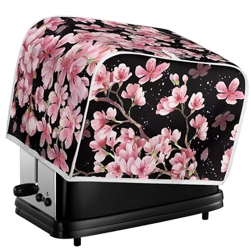 Kuiaobaty Rosa Kirsche Blume Toaster Abdeckung 2 Scheiben, Floral Küche Kleine Gerät Staubschutz Schwarz Toaster Ofen Staubdichte Abdeckung von Kuiaobaty