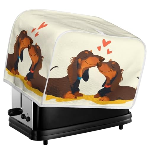 Kuiaobaty Staubschutz für Küchentoaster mit Cartoon-Dackel-Druck, für 2/4-Scheiben-Toaster, Welpenpaar, bedruckte Brotmaschinen-Abdeckung, schmutzabweisend, Größe S von Kuiaobaty