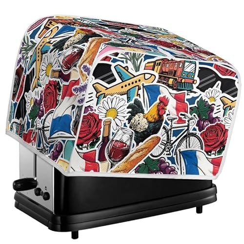 Kuiaobaty Toaster-Abdeckung für 2 Scheiben mit französischem Muster, Hahn-Fahrrad, Weindruck, Küchengeräte, staub- und fingerabdruckfest, M von Kuiaobaty
