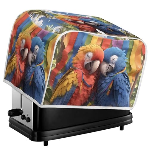Kuiaobaty Toaster-Abdeckung mit Papageien-Aufdruck, 2 Scheiben, mit Haken, Regenbogenfarben, scharlachroter Ara, staubdichte Brotmaschinenabdeckung, Küchenzubehör, Größe M von Kuiaobaty