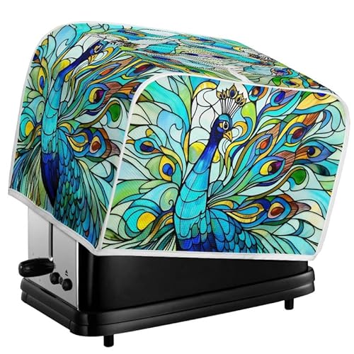 Kuiaobaty Toaster-Abdeckung mit Pfauenvogel-Aufdruck, 2 Scheiben, Küche, kleine Geräte, Glaskunst, Pfauenbrot, Toaster, staubdichtes Gehäuse mit Haken, M von Kuiaobaty
