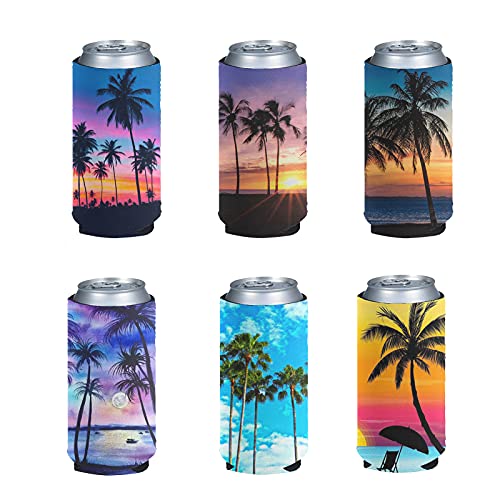 Kuiaobaty Weiche Dosenhüllen mit Hawaii-Palmen-Druck, 6 Stück, Neopren, Isolator, Dosenhalter, Partyzubehör für Geburtstag, Urlaub, Party, Dekoration von Kuiaobaty