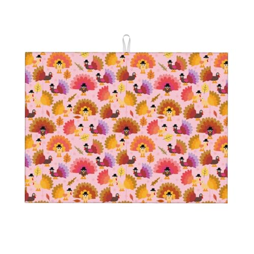 Kuilepa Abtropfmatte mit Aufschrift "Happy Thanksgiving Truthahn", für Küchentheke, Trockenmatten, Mikrofaser, Küchenarbeitsplattenschutz, Geschirrunterlage, groß, 45,7 x 61 cm von Kuilepa