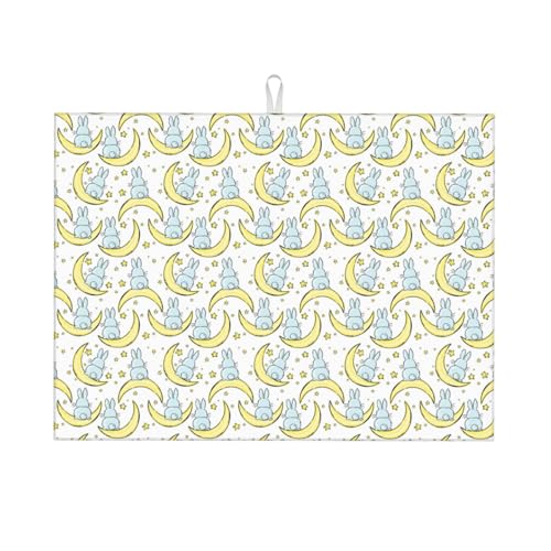 Kuilepa Abtropfmatte mit Mond- und Kaninchen-Aufdruck, für Küchentheke, Trockenmatten, Mikrofaser, Küchen-Arbeitsplattenschutz, Geschirr-Pad, groß, 45,7 x 61 cm von Kuilepa