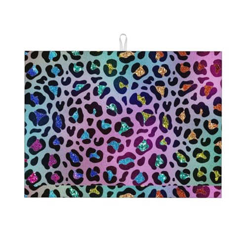 Kuilepa Abtropfmatte mit Regenbogen-Tierfell-Druck, für Küchentheke, Trockenmatten, Mikrofaser, Küchen-Arbeitsplatte, Schutz, Geschirr-Pad, groß, 45,7 x 61 cm von Kuilepa