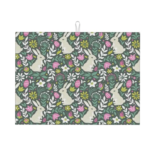 Kuilepa Abtropfmatte mit Retro-Hasen-Blumendruck, für Küchentheke, Trockenmatten, Mikrofaser, Küchen-Arbeitsplattenschutz, Geschirr-Pad, groß, 45,7 x 61 cm von Kuilepa