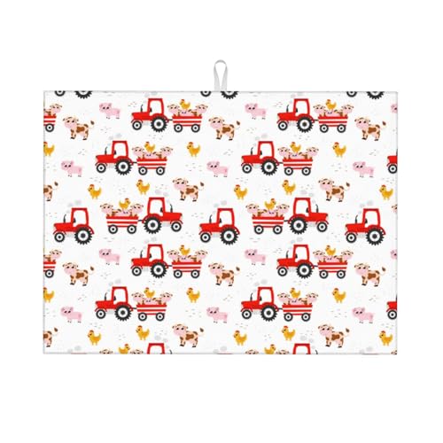 Kuilepa Abtropfmatte mit Traktor mit Bauernhoftieren für Küchentheke, Trockenmatten, Mikrofaser, Küchen-Arbeitsplattenschutz, Geschirr-Pad, groß, 45,7 x 61 cm von Kuilepa