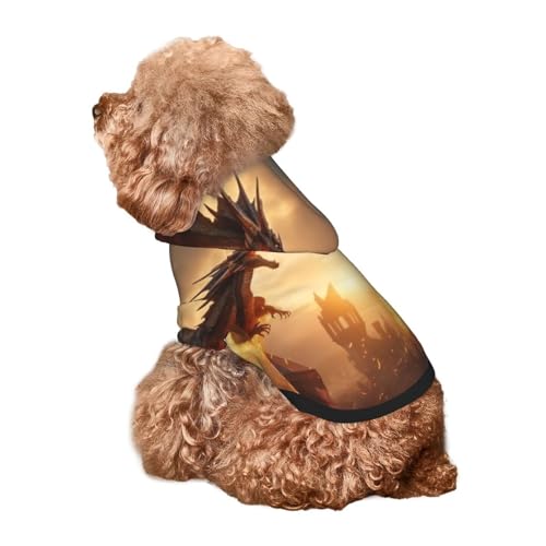 Kuilepa Castle Hunde-Kapuzenpullover mit coolem Feuerdrachen-Druck, Sicherheits-Hundepullover, Hunde-Kapuzenpullover für kleine, mittelgroße und große Hunde (Größe XS-XXL) von Kuilepa