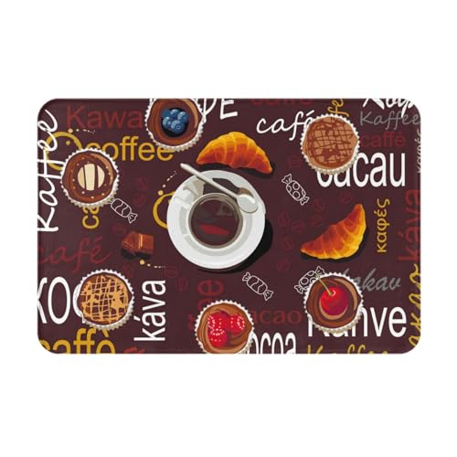 Kuilepa Fußmatte mit Aufdruck "A Cup of Black Coffee On A Saucer" für drinnen und draußen, Terrasse, rutschfeste Eingangsmatte für Zuhause, Außeneingang, Hof, Boden, Terrasse, 60 x 40 cm von Kuilepa