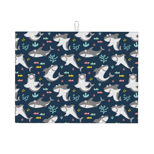 Kuilepa Geschirr-Abtropfmatte mit Haifisch-Motiv, für Küchentheke, Trockenmatten, Mikrofaser, Küchen-Arbeitsplattenschutz, Geschirr-Pad, groß, 45,7 x 61 cm von Kuilepa
