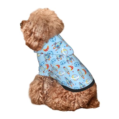 Kuilepa Hunde-Kapuzenpullover mit Cartoon-Rakete mit Weltraum-Druck, Sicherheits-Hundekleidung, Hunde-Kapuzenpullover für kleine, mittelgroße und große Hunde (Größe XS-XXL) von Kuilepa