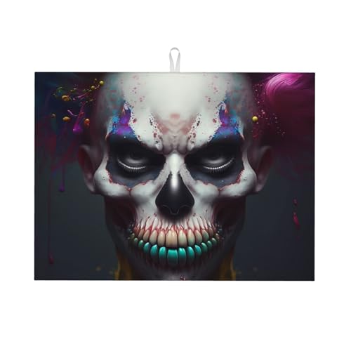 Kuilepa Moderne Abtropfmatte mit abstraktem buntem Totenkopf-C-Druck, für Küchentheke, Trockenmatten, Mikrofaser, Küchen-Arbeitsplattenschutz, Geschirr-Pad, groß, 45,7 x 61 cm von Kuilepa