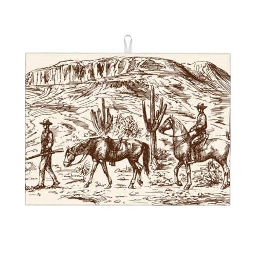 Kuilepa Western Desert Cowboys2 Geschirr-Abtropfmatte für Küchentheke, Trockenmatten, Mikrofaser, Küchen-Arbeitsplattenschutz, Geschirr-Pad, groß, 45,7 x 61 cm von Kuilepa