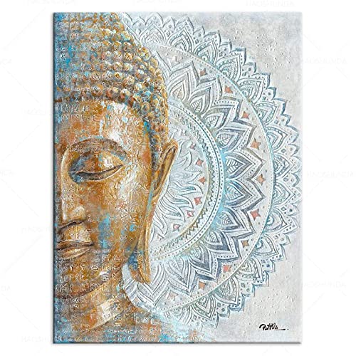 Kuingbhn Gold Buddha Leinwand Wandkunst Mandala Blume Blüte Buddha Malerei Blau Zen Druck Bild auf Leinwand für Yoga Meditationsraum 70x100cm Rahmenlos von Kuingbhn