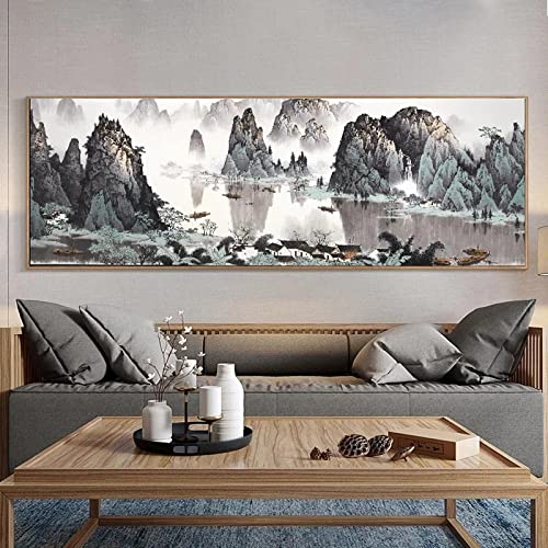 Kuingbhn Leinwandbilder im traditionellen chinesischen Stil, Berg und Fluss, Poster und Drucke, Büro, Studie, dekorative Wandkunst, Bild, 60 x 180 cm, rahmenlos von Kuingbhn