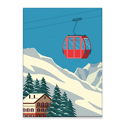 Kuingbhn Winter Mountain Ski Resort Leinwand Gemälde Rote Gondel Seilbahn Landschaft Heimdekoration Wandposter Nachttisch Hintergrundbild 70x100cm Rahmenlos von Kuingbhn