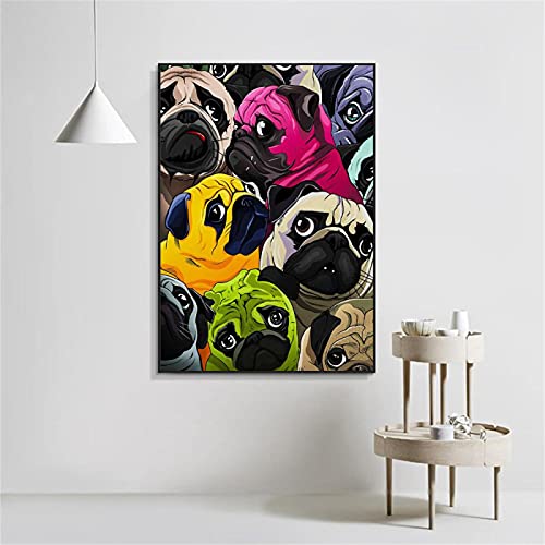 Niedliche Möpse Graffiti Kunst Aquarell Tiere Drucke auf Leinwand Wandkunst Hunde Dekorative Gemälde für Wohnzimmer Wohnkultur 50x70cm Rahmenlos von Kuingbhn