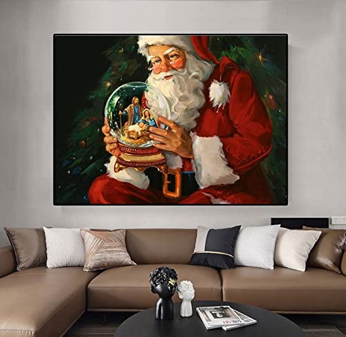 Kuingbhn Weihnachten Weihnachtsmann Elch und Schnee Bilder Leinwand Gemälde Wandkunst Moderne Poster und Drucke für Wohnzimmer Wohnkultur 80x100cm Rahmenlos von Kuingbhn