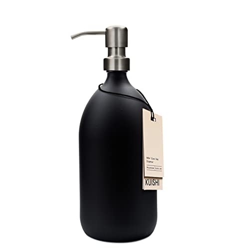 Kuishi 1000ml Schwarze Glasflasche – Silberne Edelstahlpumpe – Wiederverwendbar – Umweltfreundlich – Geeignet für Flüssigkeiten – Vielseitig – Elegant – Moderne Wohnkultur von Kuishi