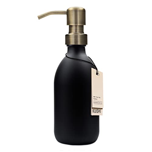 Kuishi Opaque Black Soap Dispenser Bathroom, Black Glass Bottles with Pump, Black Bathroom Accessories Ideal for Handwash, Shampoo, Conditioner, Shower Gel (BPA-Free) (Gold, 250ml) von Kuishi