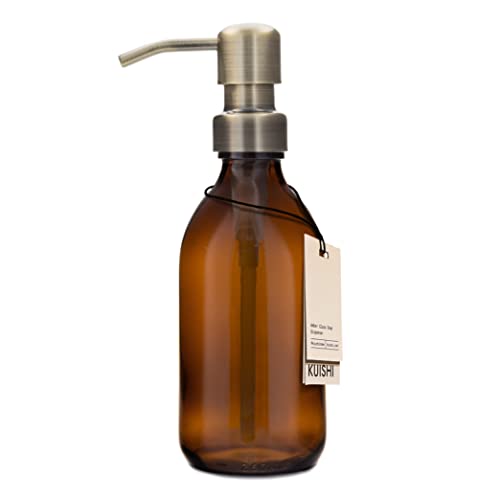 Kuishi Braunglas-Pumpflasche mit Edelstahlpumpe [250 ml, goldene Pumpe], Braunglas-Seifenspender, nachfüllbare Braunglasflaschen, ideal für Handwäsche, Shampoo, Spülung, Duschgel (BPA-frei) von Kuishi