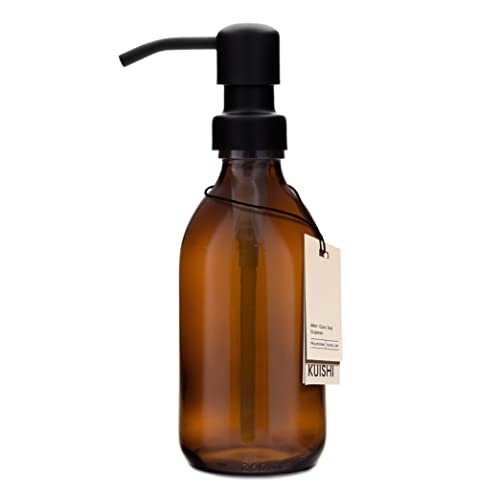 Kuishi Braunglas-Pumpflasche mit Edelstahlpumpe [250 ml, Schwarze Pumpe], Braunglas-Seifenspender, nachfüllbare Braunglasflaschen, ideal für Handwäsche, Shampoo, Spülung, Duschgel (BPA-frei) von Kuishi