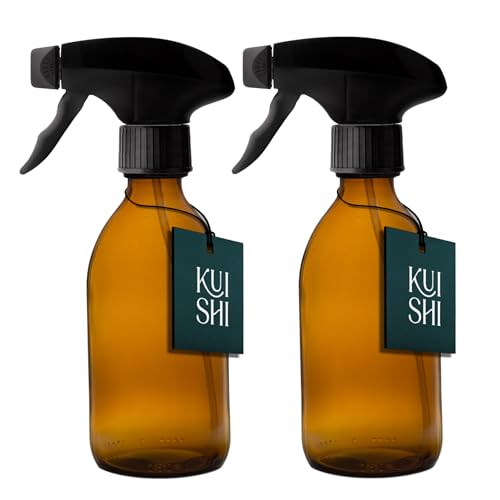 Kuishi Brown Amber Glass Spray Bottle [250ml, Pack of 2], Small Spray Bottles for Cleaning, Trigger Spray Bottle for use as a Plant Mister and Gardening (BPA-Free) von Kuishi