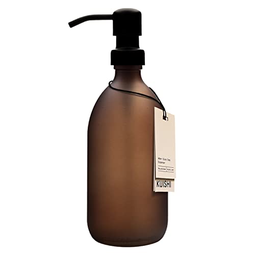 Kuishi Brown Matte Amber 500ml Glas Seifenspender mit schwarzer Edelstahlpumpe, umweltfreundlicher Recycling Glasspender, Elegantes Dekoration Werkzeug für Badezimmer und Küchentheken von Kuishi