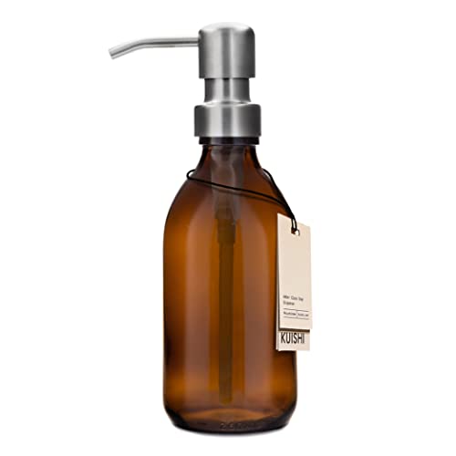 Kuishi Brown Glass 250ml Pumpflaschen mit Edelstahl-Silber Pumpe, umweltfreundlicher nachfüllbarer Seifenspender, stilvolle Badezimmer Dekoration von Kuishi