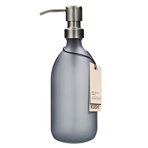 Kuishi Grey Matte Amber 500 ml Seifenspender aus Glas mit silberner Edelstahlpumpe, umweltfreundlich, Dekorationswerkzeug von Kuishi