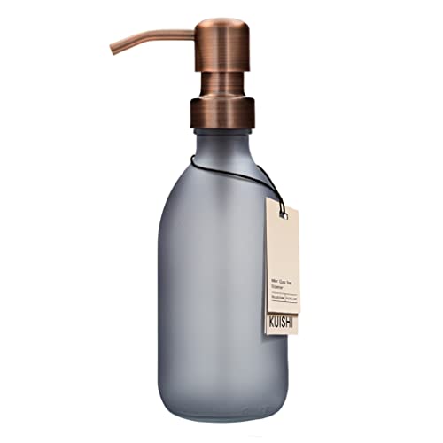 Kuishi Grey Matte Amber 250 ml Seifenspender aus Glas mit Pumpe aus bronzefarbenem Edelstahl, umweltfreundliches Dekorationswerkzeug für die Badezimmer-Küchentheke von Kuishi