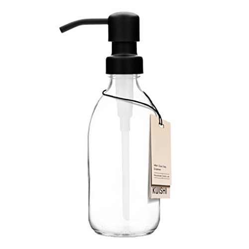 Kuishi Klarglas-Pumpflasche Spender [250 ml, Schwarze Pumpe] Nachfüllbare Braunglas-Seifenspender Flasche mit Edelstahlpumpe, umweltfreundlich (BPA-frei) von Kuishi