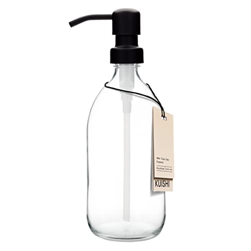 Kuishi Klarglas-Pumpflasche Spender [500 ml, Schwarze Pumpe] Nachfüllbare Braunglas-Seifenspender Flasche mit Edelstahlpumpe, umweltfreundlich (BPA-frei) von Kuishi