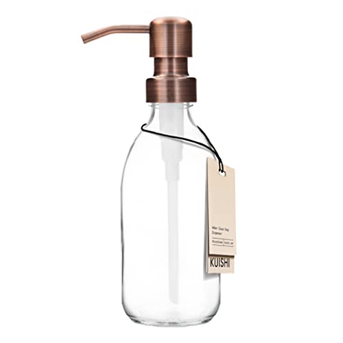 Kuishi Klarglas-Pumpflasche Spender [250 ml, Bronzepumpe] Nachfüllbare Braunglas-Seifenspender Flasche mit Edelstahlpumpe, umweltfreundlich (BPA-frei) von Kuishi