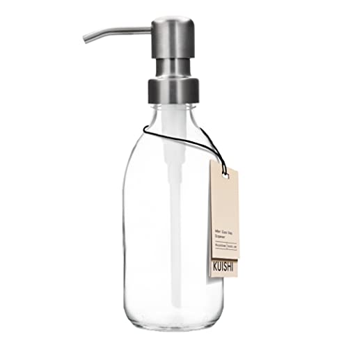 Kuishi Klarglas-Pumpflasche Spender [250 ml, Silberpumpe] Nachfüllbare Braunglas-Seifenspender Flasche mit Edelstahlpumpe, umweltfreundlich (BPA-frei) von Kuishi