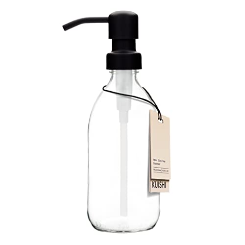 Kuishi Klarglas-Pumpflasche Spender [300 ml, Schwarze Pumpe] Nachfüllbare Braunglas-Seifenspender Flasche mit Edelstahlpumpe, umweltfreundlich (BPA-frei) von Kuishi