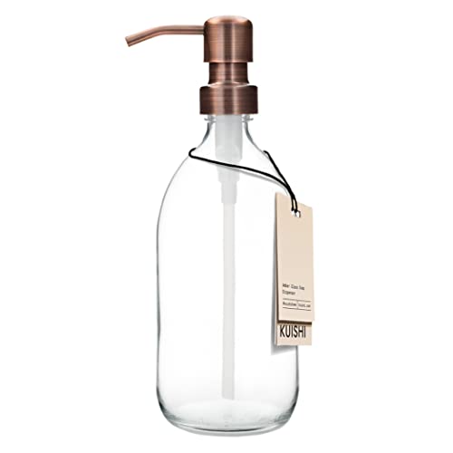 Kuishi Klarglas-Pumpflasche Spender [500 ml, Bronzepumpe] Nachfüllbare Braunglas-Seifenspender Flasche mit Edelstahlpumpe, umweltfreundlich (BPA-frei) von Kuishi