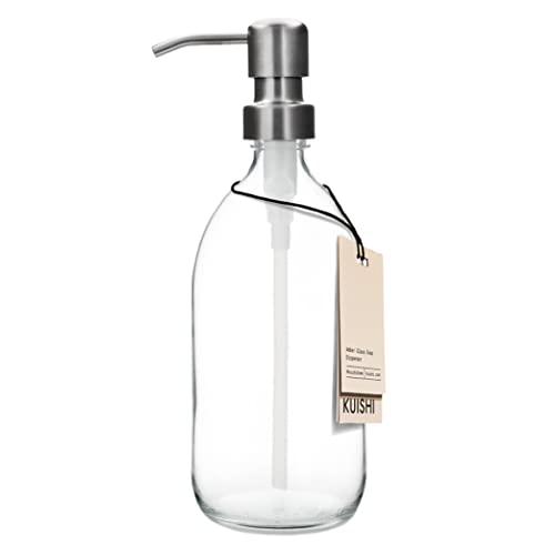 Kuishi Klarglas-Pumpflasche Spender [500 ml, Silberpumpe] Nachfüllbare Braunglas-Seifenspender Flasche mit Edelstahlpumpe, umweltfreundlich (BPA-frei) von Kuishi
