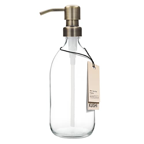 Kuishi Klarglas-Pumpflasche Spender [500 ml, goldene Pumpe] Nachfüllbare Braunglas-Seifenspender Flasche mit Edelstahlpumpe, umweltfreundlich (BPA-frei) von Kuishi