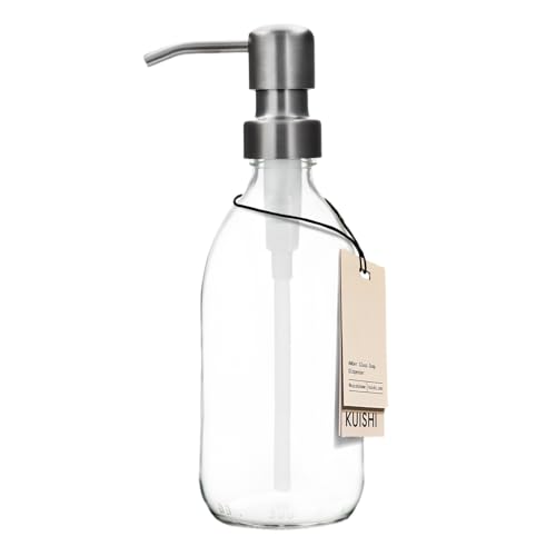 Kuishi Klarglas-Pumpflaschenspender [300 ml, goldene Pumpe] Nachfüllbare Braunglas-Seifenspenderflasche mit Edelstahlpumpe, umweltfreundlich (BPA-frei) von Kuishi