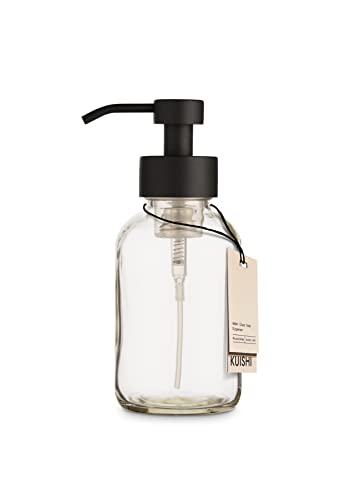 Kuishi Klarglas Schäumender Flüssigseifenspender mit schwarzer Pumpe, 500 ml recycelte Seifenflasche, UV-schützender bernsteinfarbener Glasbehälter, BPA-freie schwarze Pumpe von Kuishi