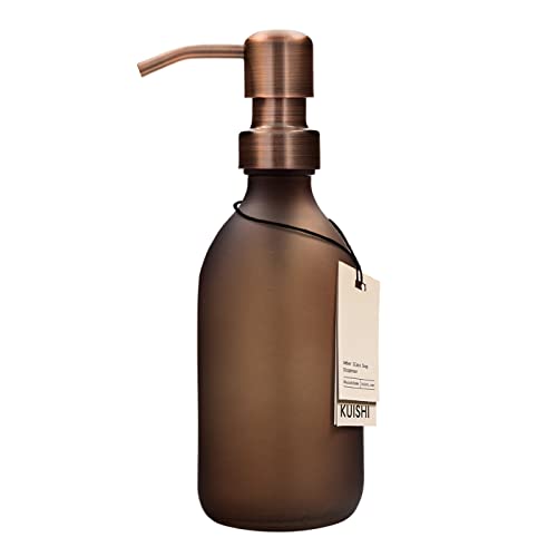 Kuishi Matt Brown Glass Soap Dispenser with Pump [250ml, Bronze], Brown Soap Dispenser with Stainless Steel Pump, Brown Pump Bottle Ideal for Hand Wash, Shampoo, Conditioner, Shower Gel (BPA-Free) von Kuishi