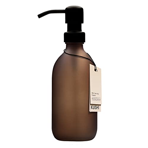 Kuishi Matt Brown Glass Soap Dispenser with Pump [300ml, Black], Brown Soap Dispenser with Stainless Steel Pump, Brown Pump Bottle Ideal for Hand Wash, Shampoo, Conditioner, Shower Gel (BPA-Free) von Kuishi