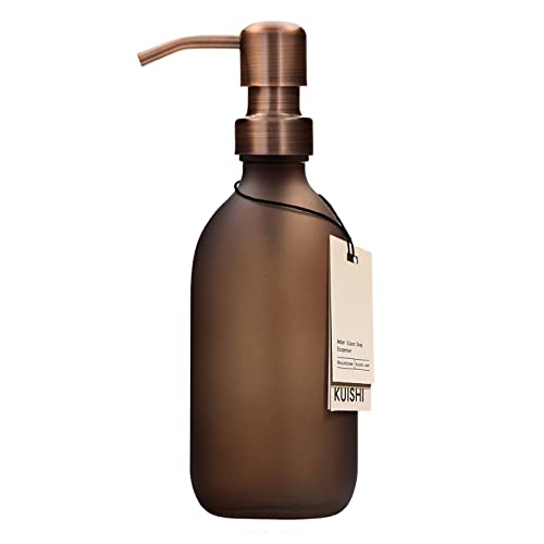 Kuishi Brown Matte Amber 300ml Glas Seifenspender mit Bronze-Edelstahlpumpe, umweltfreundlicher Recycling Glasspender, Elegantes Dekoration Werkzeug für Badezimmer und Küchentheken von Kuishi