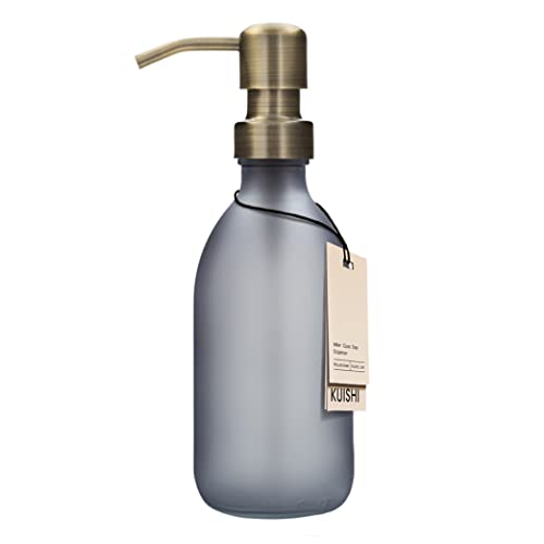 Kuishi Grey Matte Amber 250 ml Seifenspender aus Glas mit Goldener Edelstahlpumpe, umweltfreundlich, Badezimmer, Küche, Dekorationswerkzeug von Kuishi