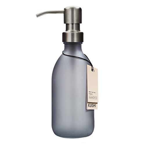 Kuishi Grey Matte Amber 250ml Glas Seifenspender mit silberner Edelstahlpumpe, umweltfreundlicher Recycling Glasspender, Elegantes Thekendekoration Werkzeug von Kuishi